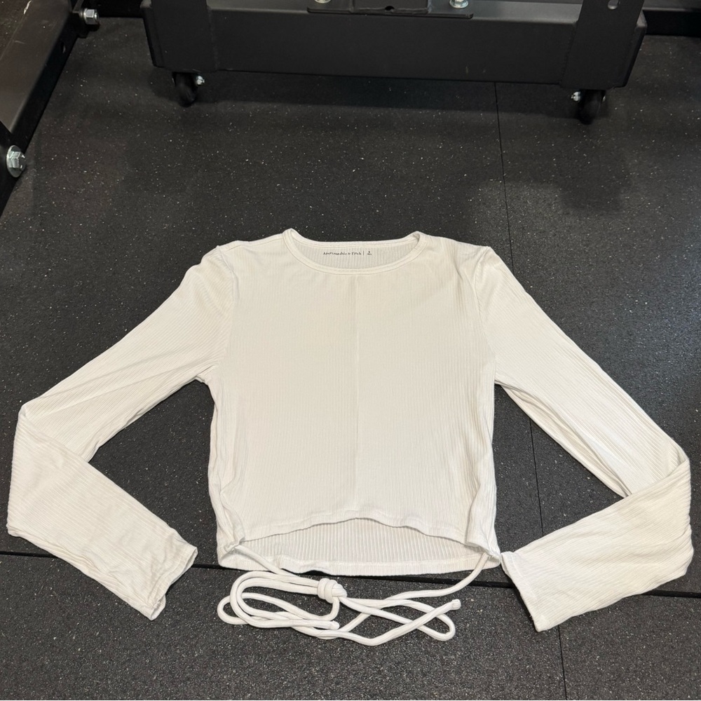 Abercrombie & Fitch White Long Sleeve Tie Waist Strappy Top S